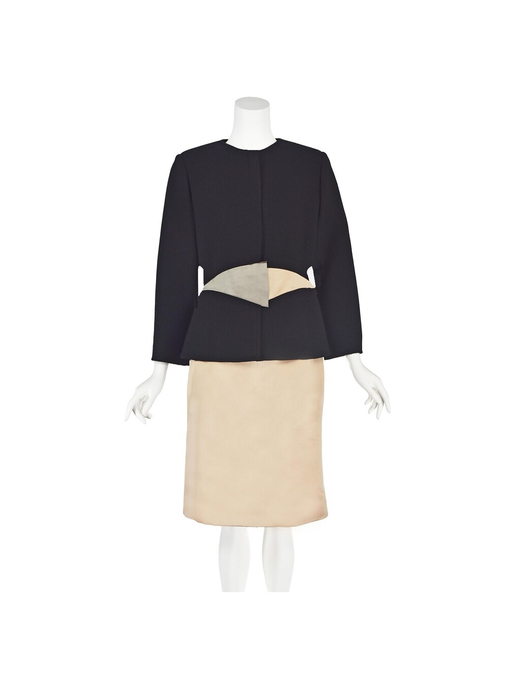 GEOFFREY BEENE Vintage Black Wool Jacket & Champagne Silk Skirt Suit, SZ10/12 - Picture 3 of 10